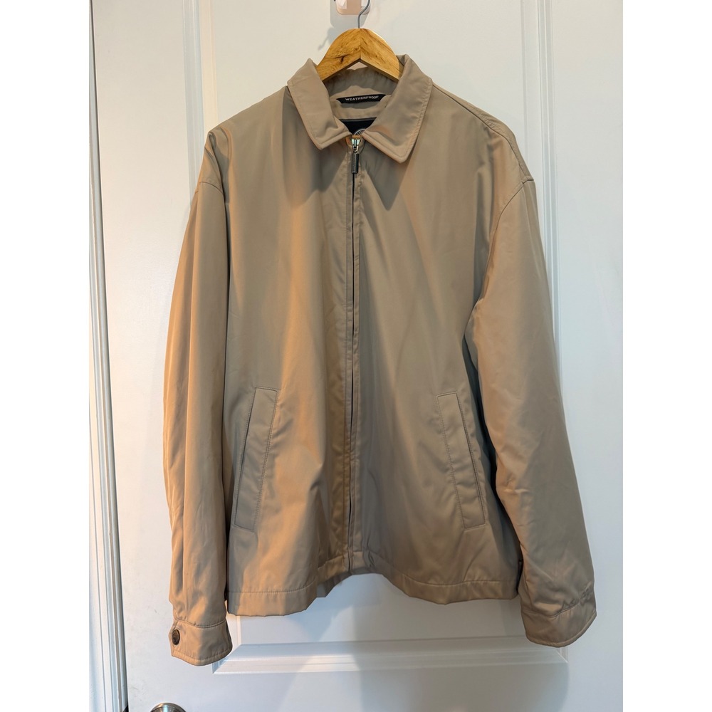 Weatherproof Garment Co Mens Large Tan Khaki Microfiber Golf Jacket Windbreaker